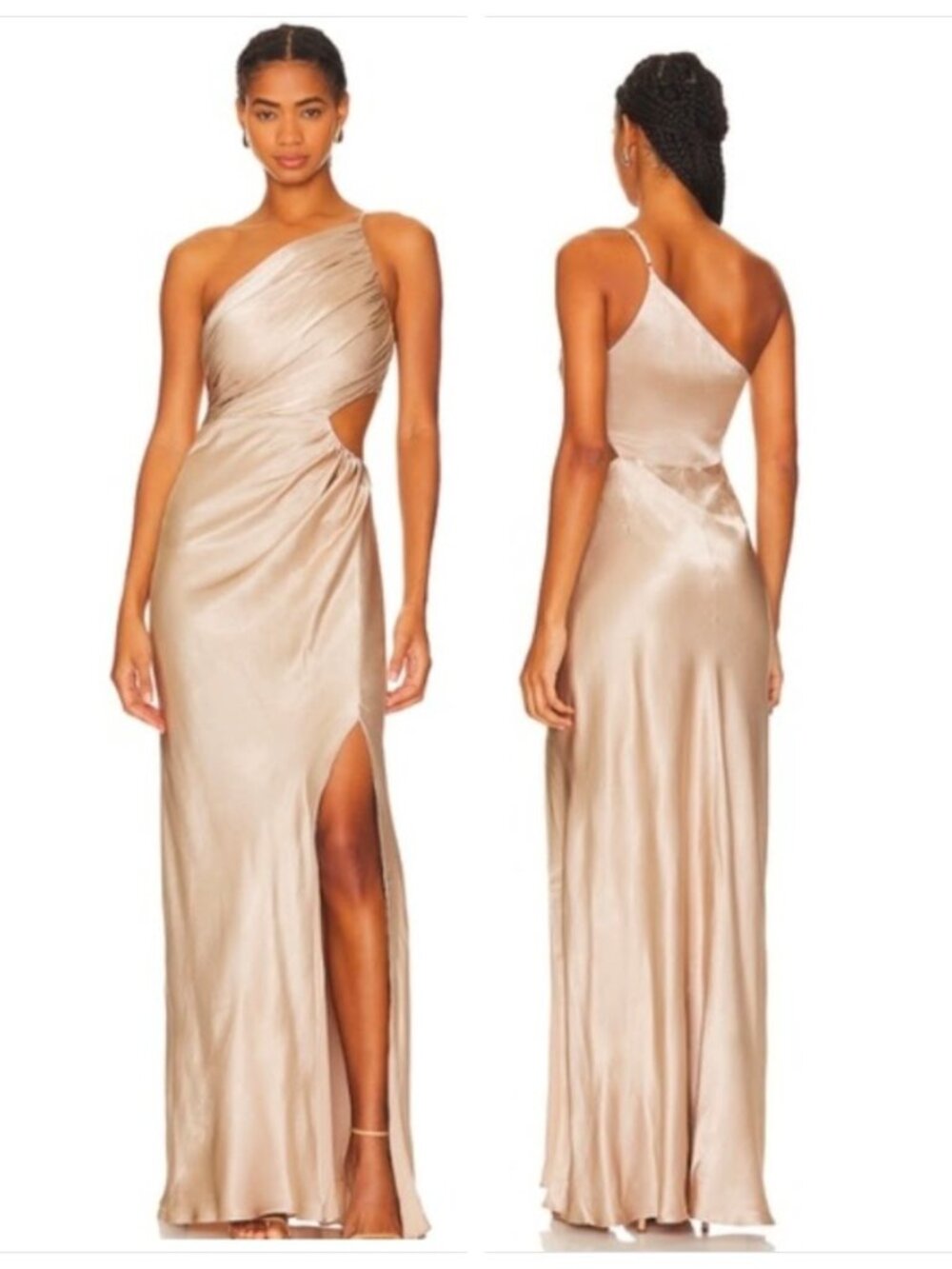 NWOT Shona Joy La Lune Asymmetrical Gathered Maxi Dress In Gold Size 4